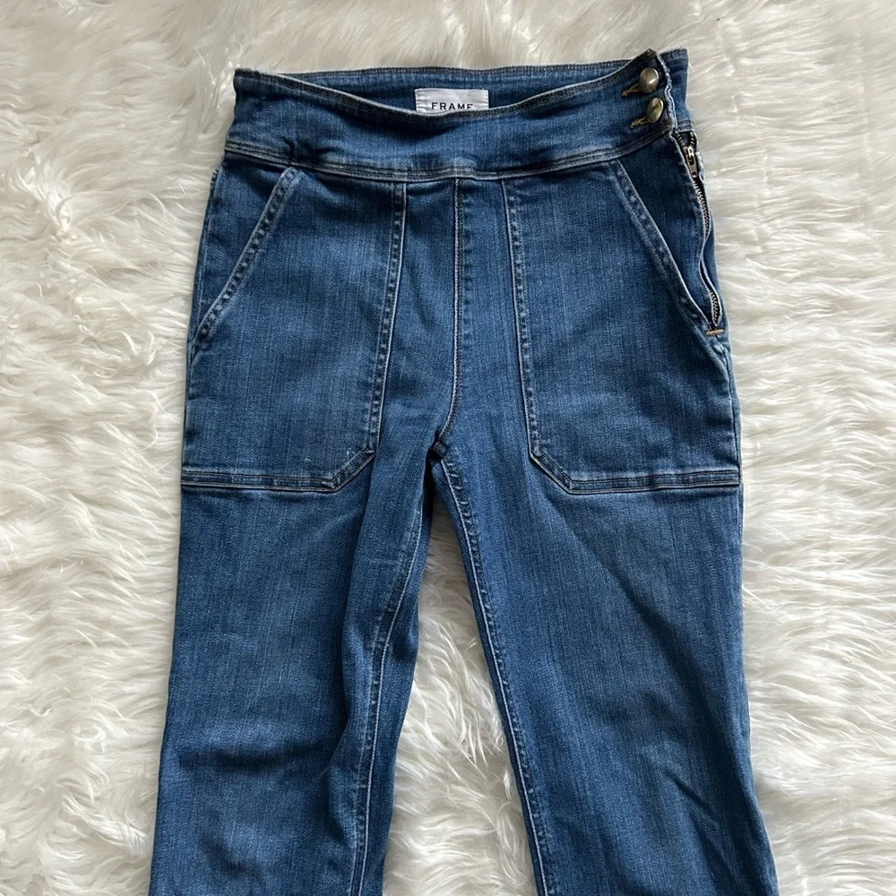 Frame Mid Rise Slim Kick Boot Cut Cropped Jeans - Picture 4 of 11